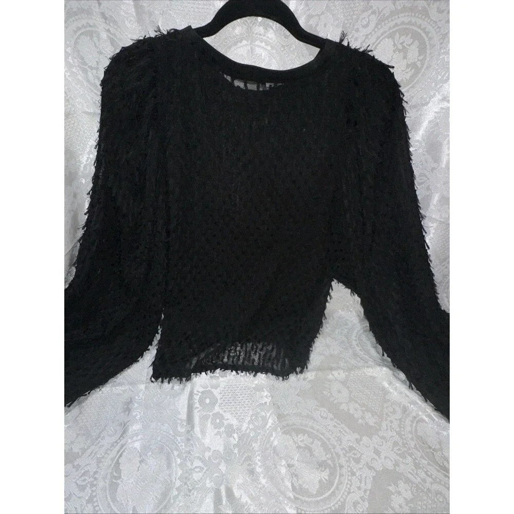 Zara SZ M BLACK LANTERN SLEEVE FUZZY TOP
